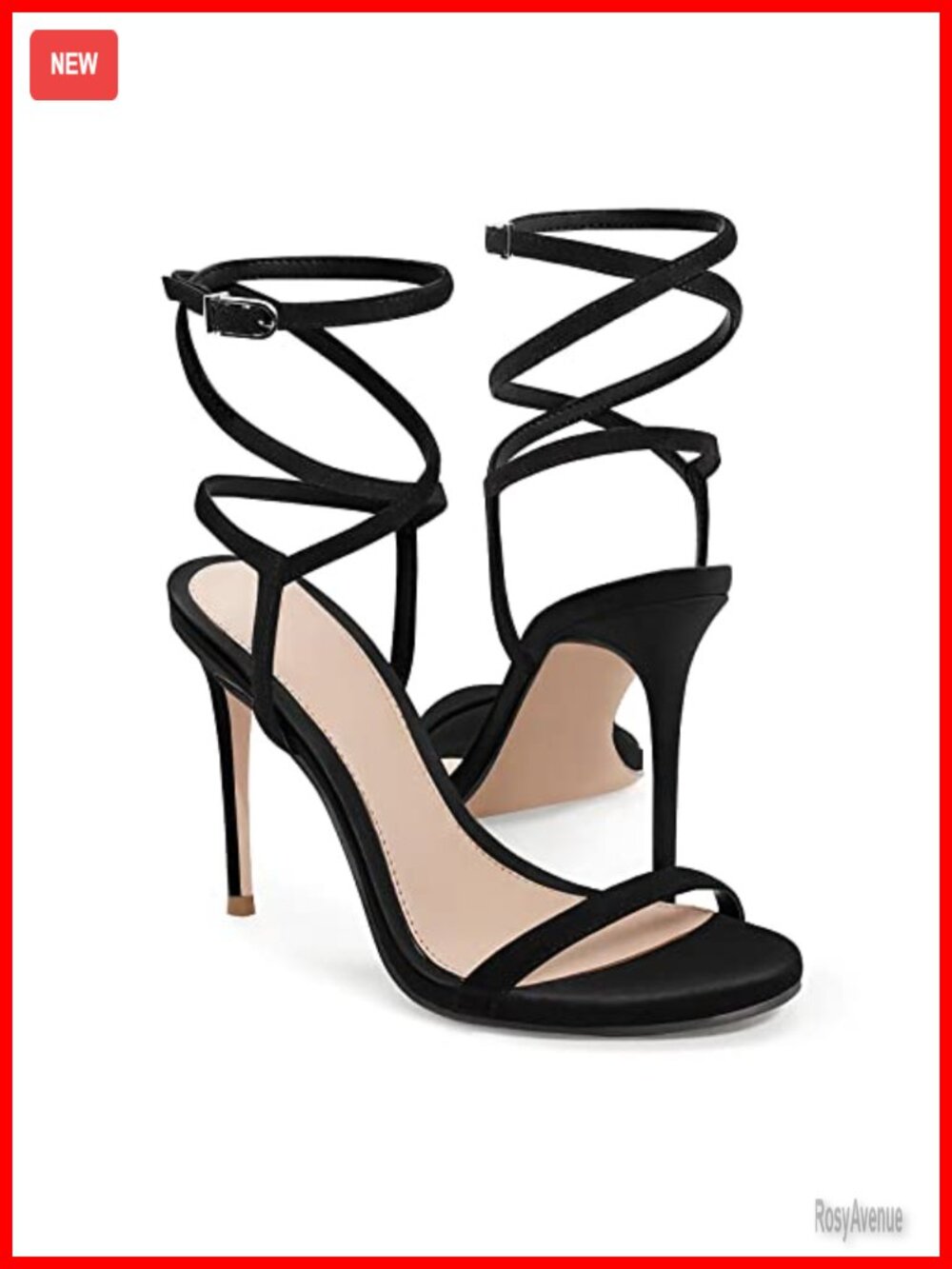 Faux Leather Lace Up Stiletto Heeled Sandals Peep Toe Ankle Strap